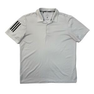 Adidas Polo Shirt Mens L White Floating 3 Stripes Short Sleeve Performance Golf